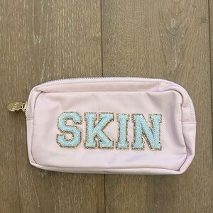 Stoney Clover Lane Lilac Small Pouch with 'SKIN' Sky Glitter Varsity Letters